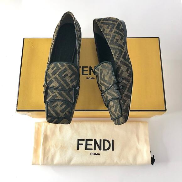 Fendi Jacquard Ffreedom Square Toe FF Zucca Logo Ballet Flats Loafers 36.5 - Picture 1 of 7
